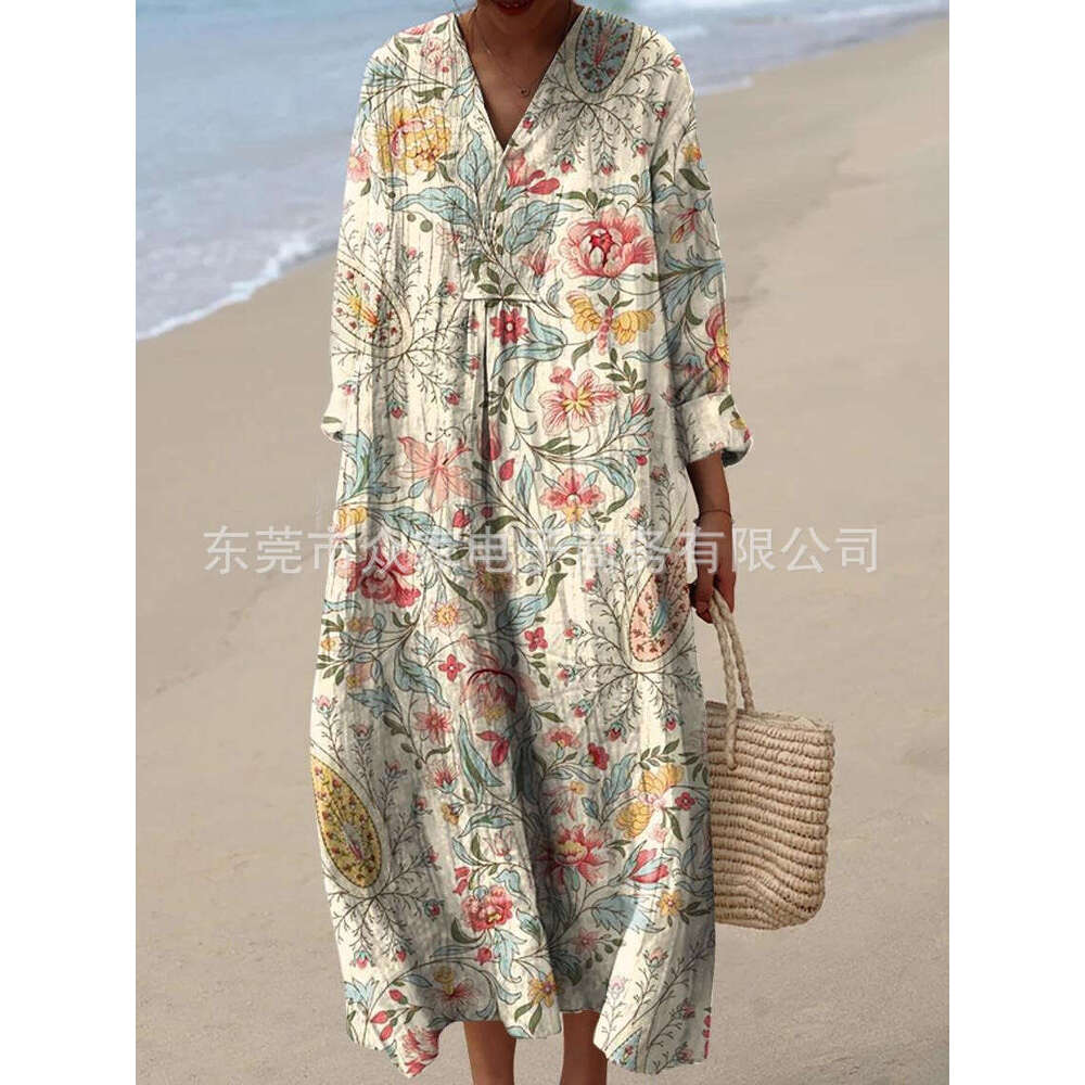 designer dress long sleeved shirt dress women's casual floral 3d printed sleeve long skirt e023 summer dress dresses for woman