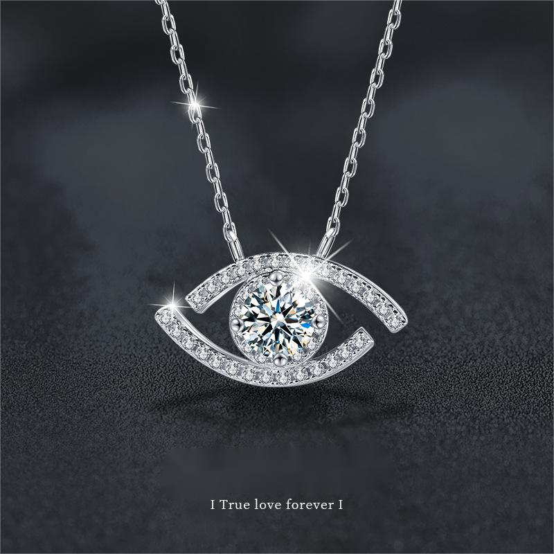 925 Silver Evil Eye Moissanite Pendant Necklace for Women Sparkling Protection Jewelry Minimalist Choker Gift for Her
