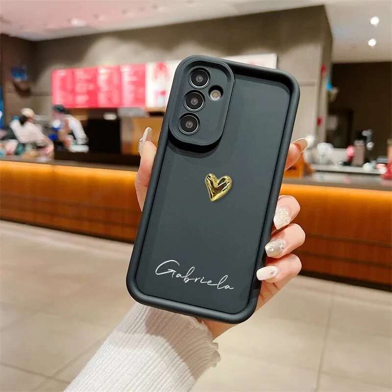 Personalized Customized Name Silicone 3D Gold Heart Case For Samsung Galaxy S25 S24 S23 S22 S21 S20 FE Ultra Plus Soft DIY Cover