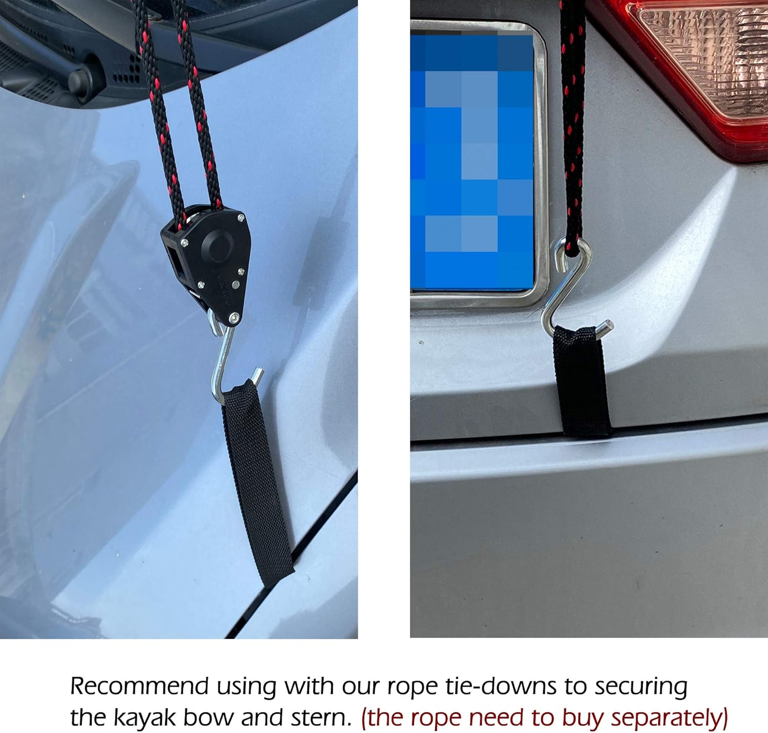 Quick Hood Loops, T-Shaped Hood Anchor Straps with Solid Aluminum Core for Car Trunk Secure Kayak Bow/Stern Tie-Downs-1 Pair Black