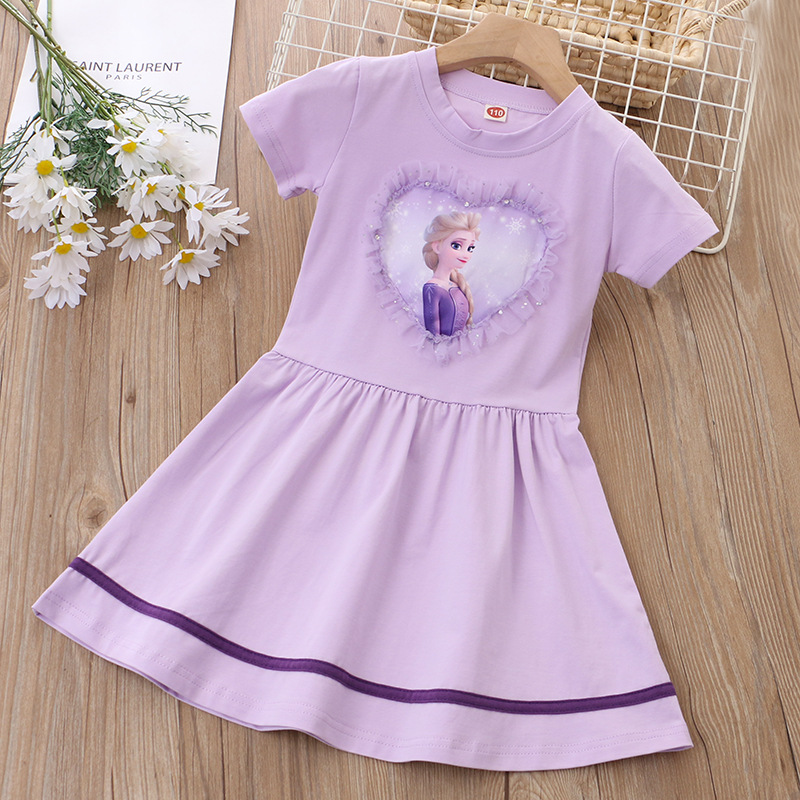 DISNEY Frozen Baby designer clothes Princess Elsa Children summer dress cartoon princess short-sleeved dress.