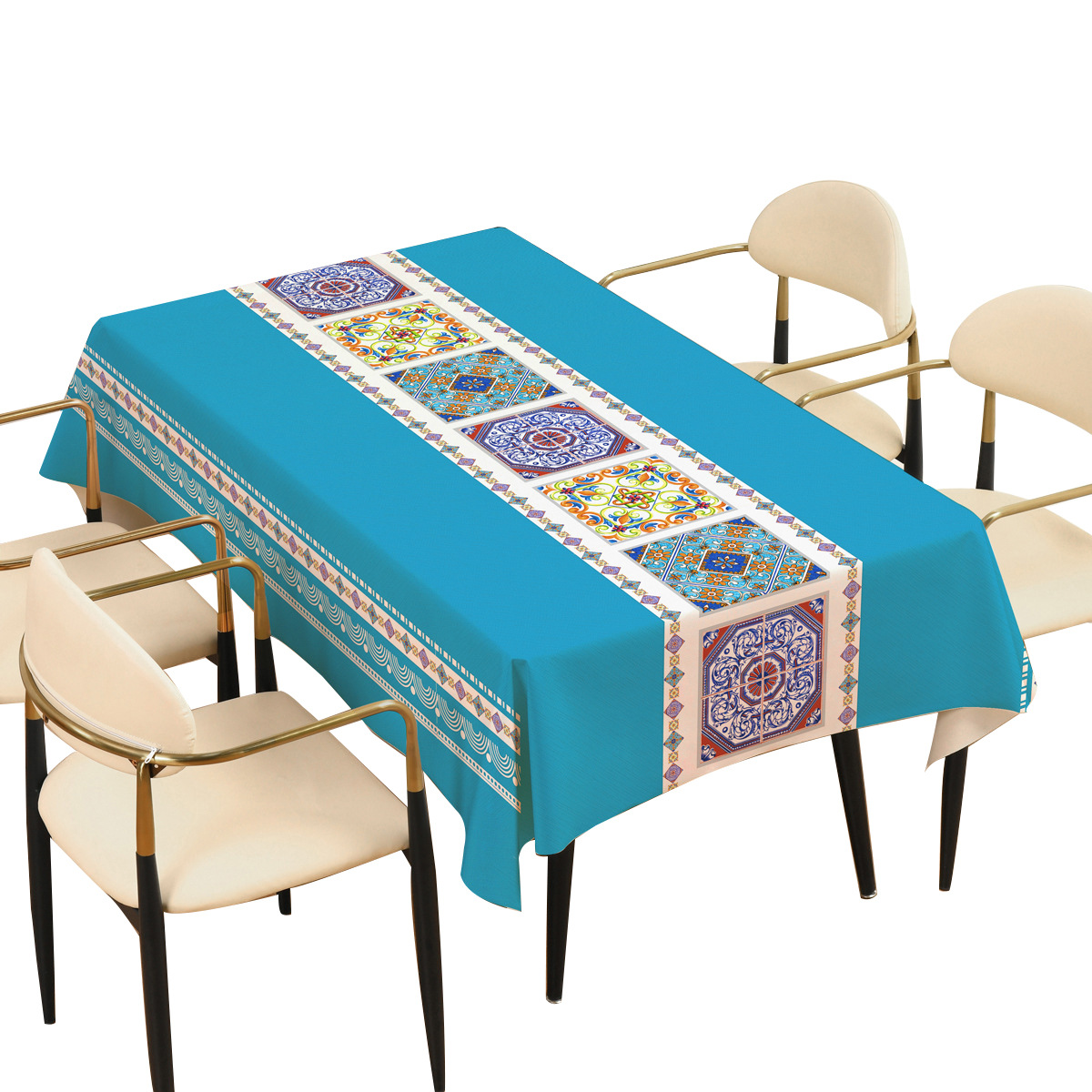 DH001 ethnic style waterproof and oil-proof table cloth washable and scratch-resistant table cloth Chinese style PVC table cloth spot wholesale