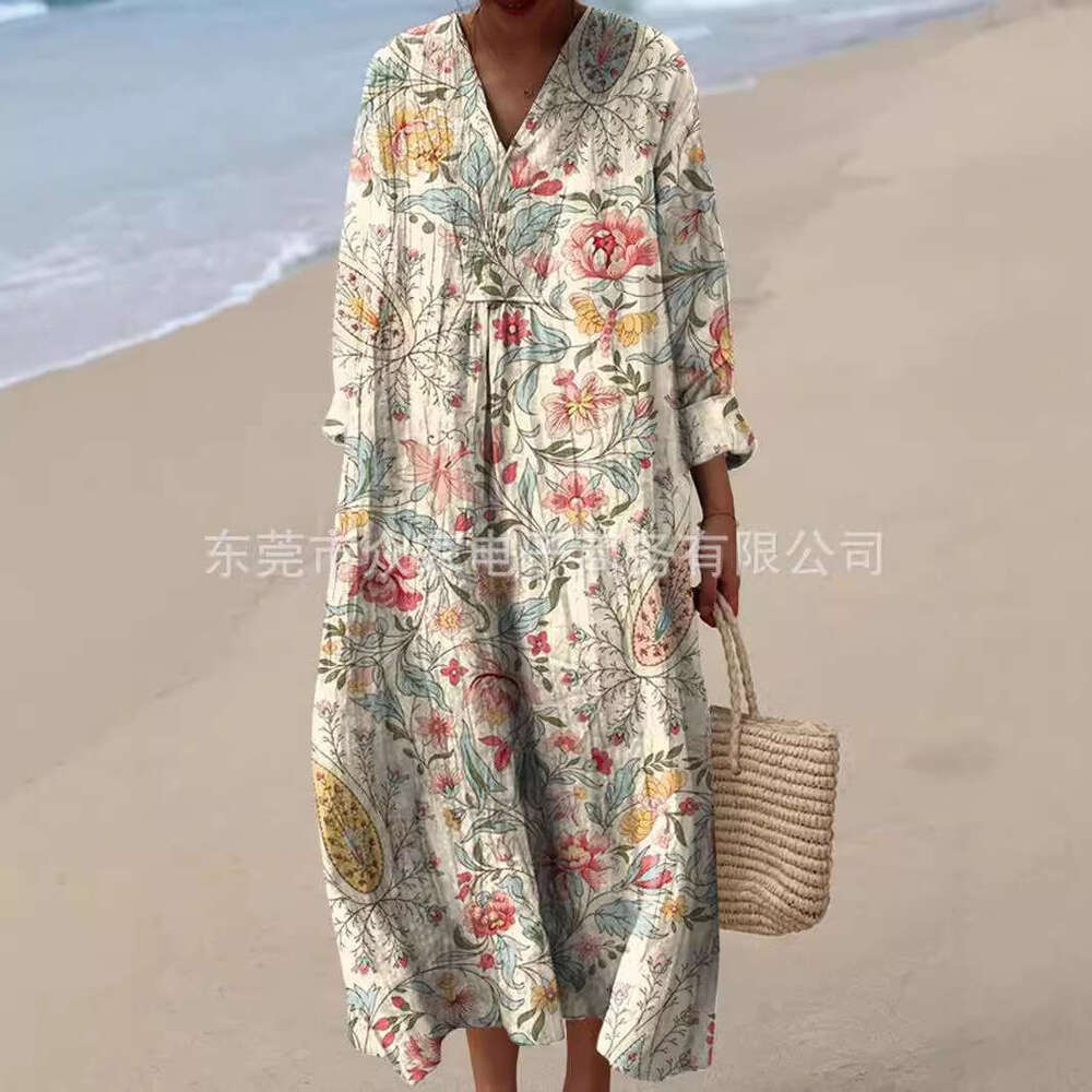 designer dress long sleeved shirt dress women's casual floral 3d printed sleeve long skirt e023 summer dress dresses for woman