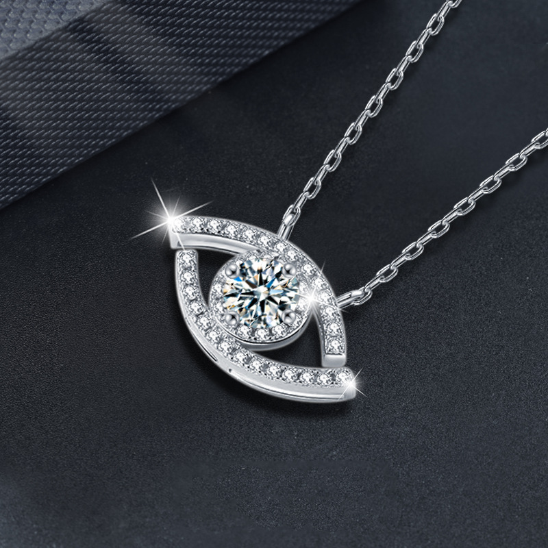 925 Silver Evil Eye Moissanite Pendant Necklace for Women Sparkling Protection Jewelry Minimalist Choker Gift for Her