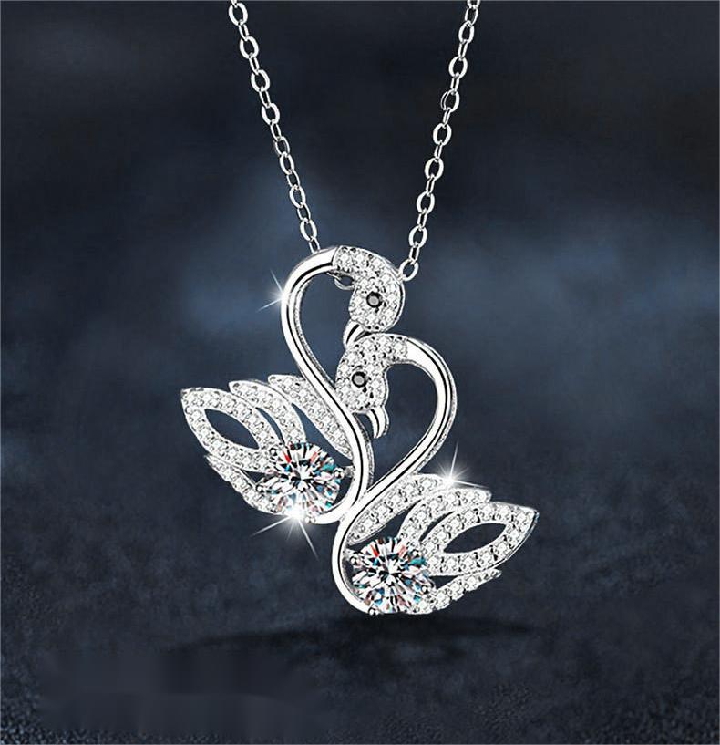 925 Silver Moissanite Double Swan Pendant Necklace Elegant Non-Fade Small Luxury DIY Jewelry for Women