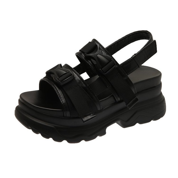 Aphixta 8cm platform sandals womens wedge high heels womens buckle leather canvas summer Zapatos unprinted wedge womens sandals 250228