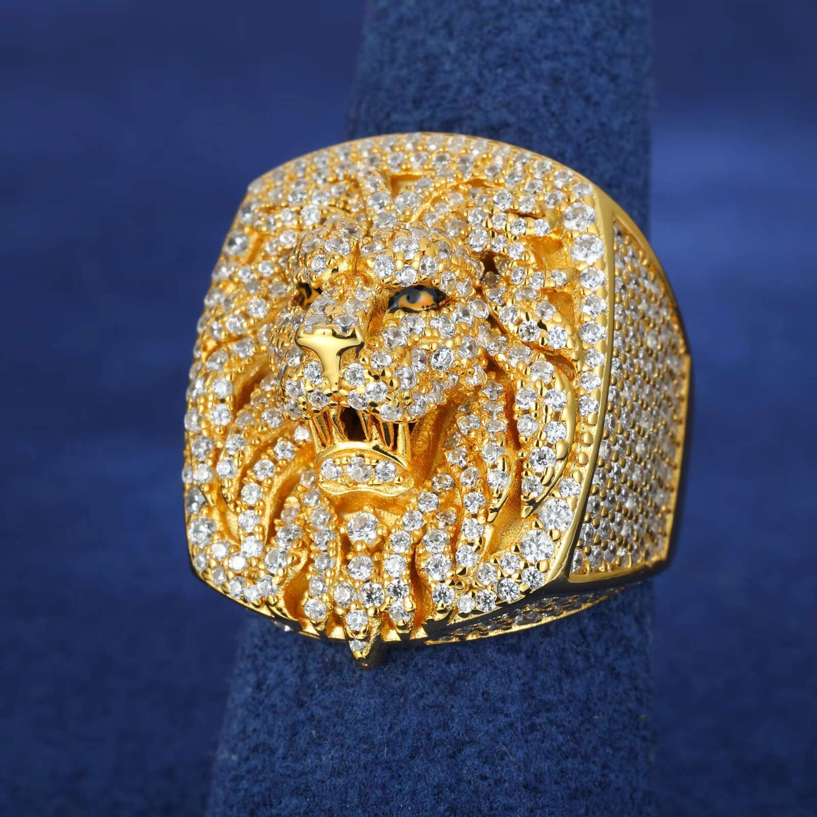 Luxury 3D Lion King Head Ring White Gold 925 Sterling Silver Lab VVS Moissanite Diamond Iced Out Hip Hop Jewelry for Rappers Men