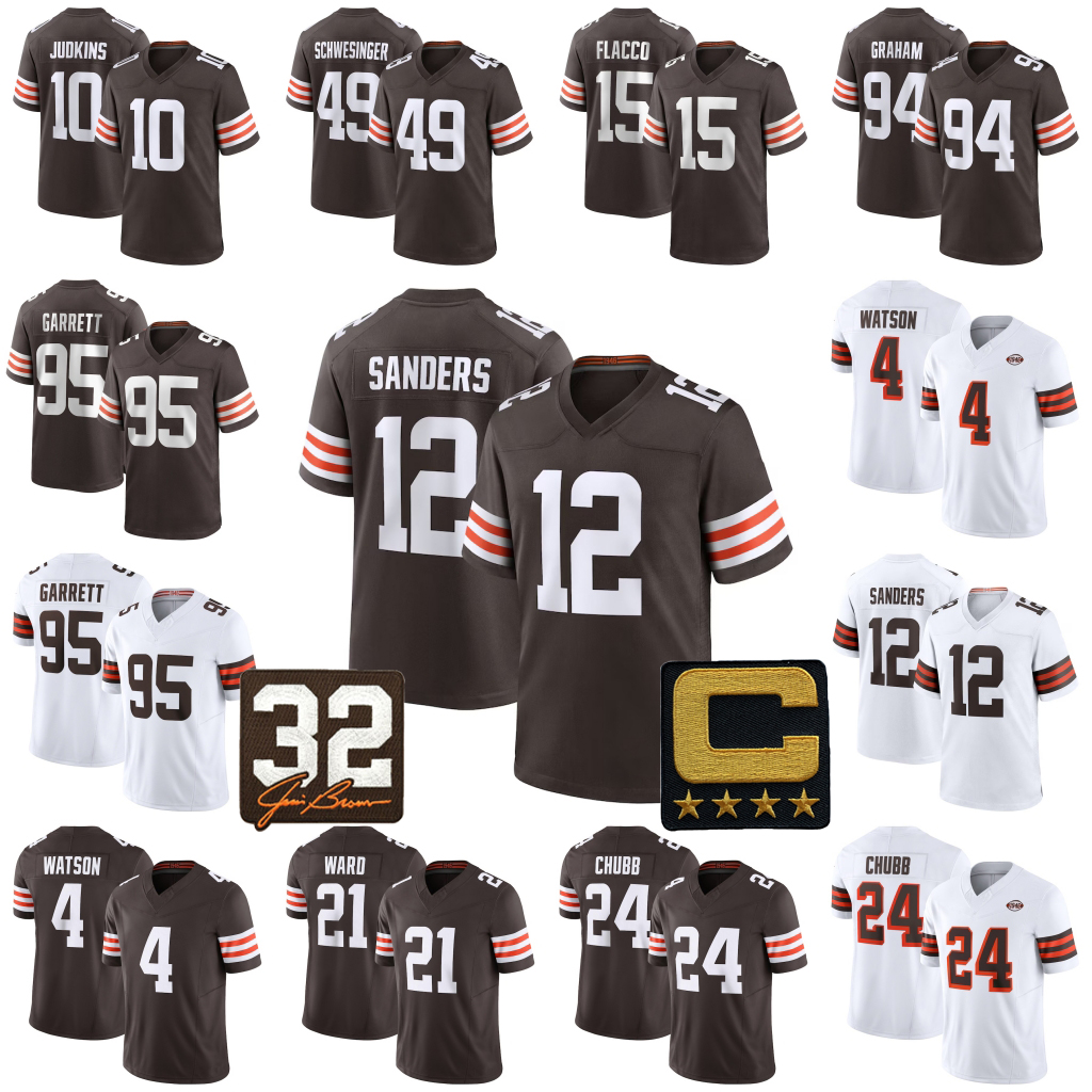 Myles Garrett Football Jersey 12 Shedeur Sanders Deshaun Watson Quinshon Judkins Joe Flacco Jerry Jeudy Carson Schwesinger Jim Brown Kenny Pickett David Njoku