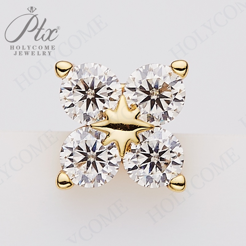 Premium Quality Four Leaf Clover Earrings VVS1 Round Cut Moissanite Gemstone Stud Earring Set 925 Sterling Silver Luxury Diamond Sparkle Fashion Jewel