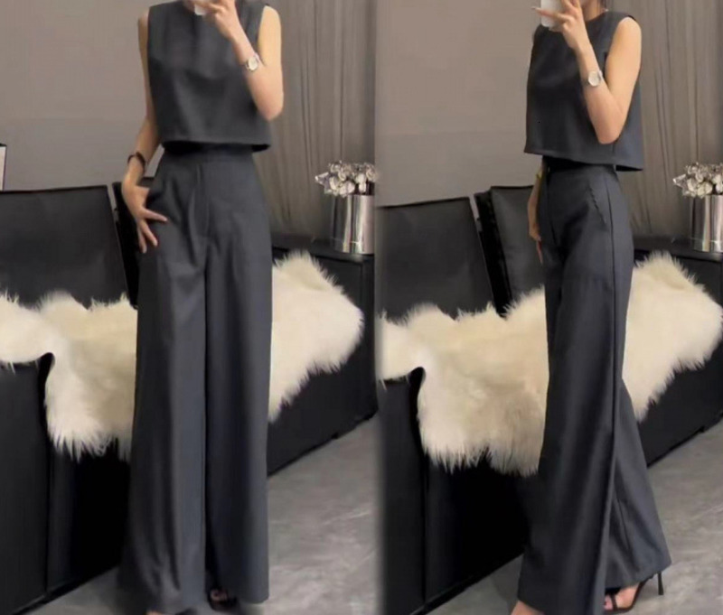 Elegant Womens Sets Woman 2-Piece Trouser Suits Fashion 2pcs Outfits Tank Top and Wide Leg Pant Suits Oversize 241224