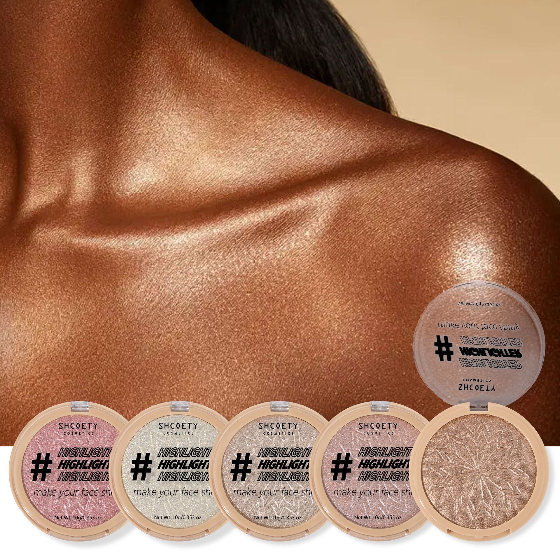 5-color high gloss powder face brightening repair plate makeup lasting waterproof high gloss powder cream makeup