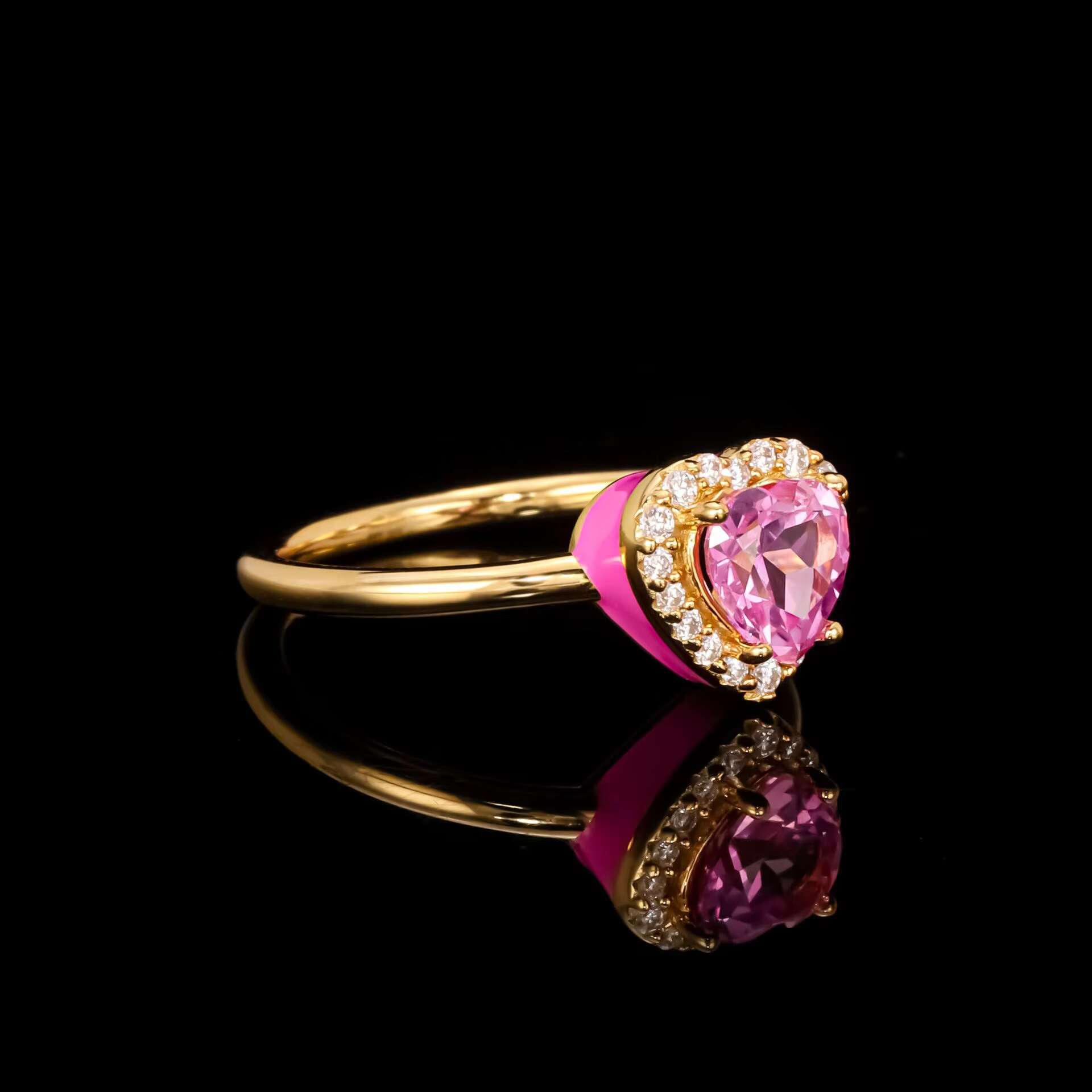 DEYIN 925 Silver Original Design Brilliant Cut Diamond Test Past Pink Sapphire Heart Moissanite Ring for Wedding Fine Jewelry