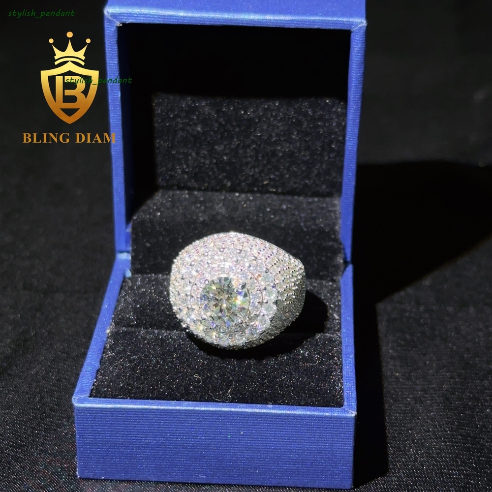 Luxury Jewelry GRA Certified Hiphop Mens Ring Ice Out Moissanite Ring 925 Sterling Sliver Mens Cuban Link Ring