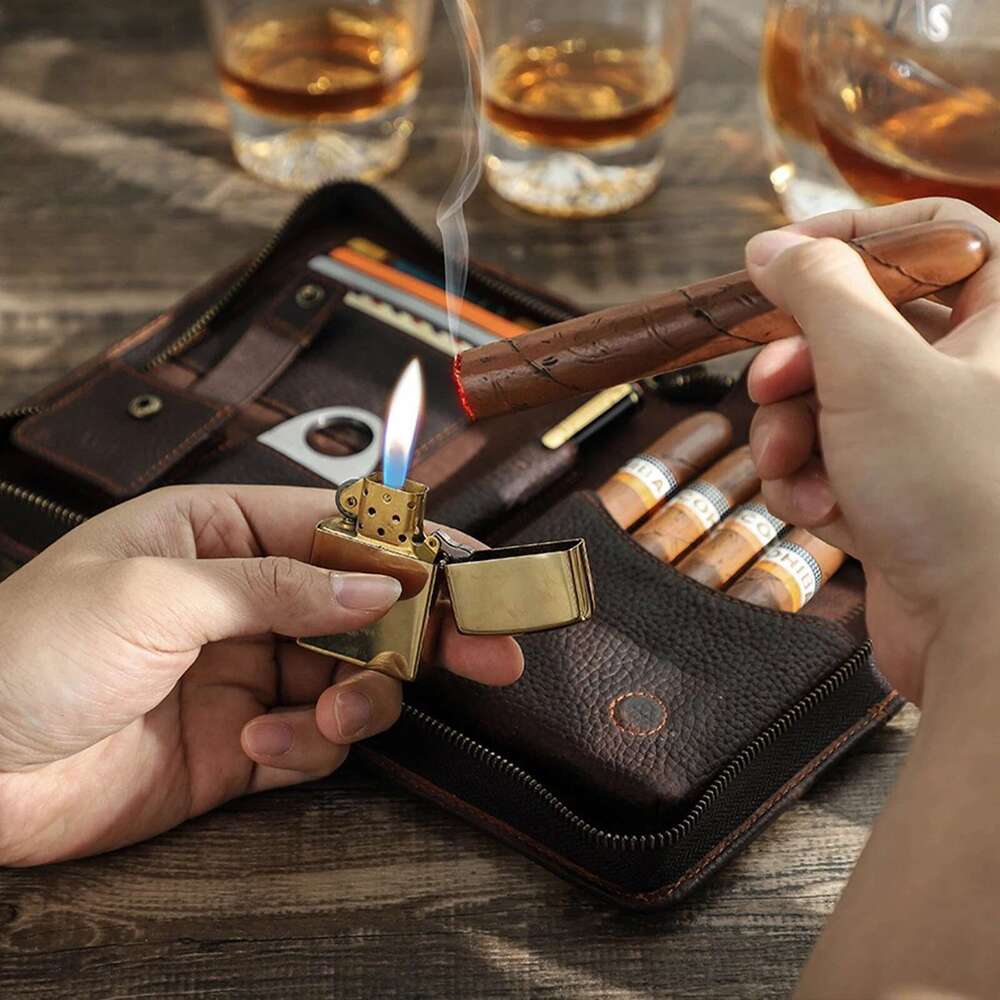 1pc, Leather storage bag, can store various cigar accessories, travel size
