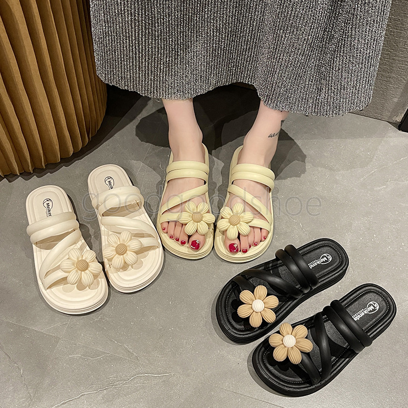 Free Shipping Designer Slides Sandals Summer Beach Slippers Soft Casual Daily Cute flower decoration Women Sandal EVA Sliders White Comfortable Anti-S