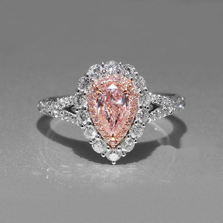 Choucong Stunning Wedding Rings Luxury Jewelry Real 100% 925 Sterling Silver Water Drop Pink Moissanite Diamond Eternity Elegant Party Women Engagement Ring Gift