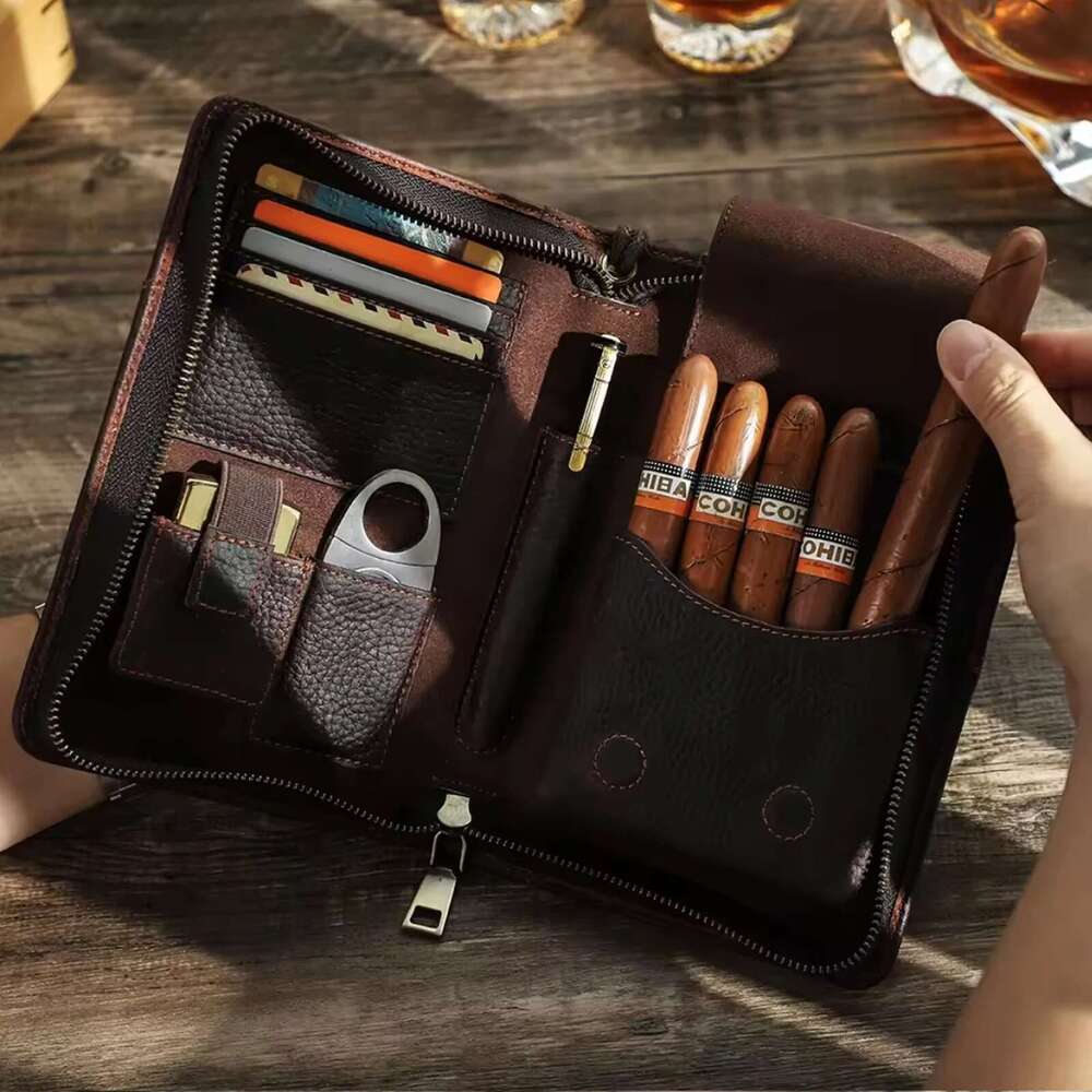 1pc, Leather storage bag, can store various cigar accessories, travel size