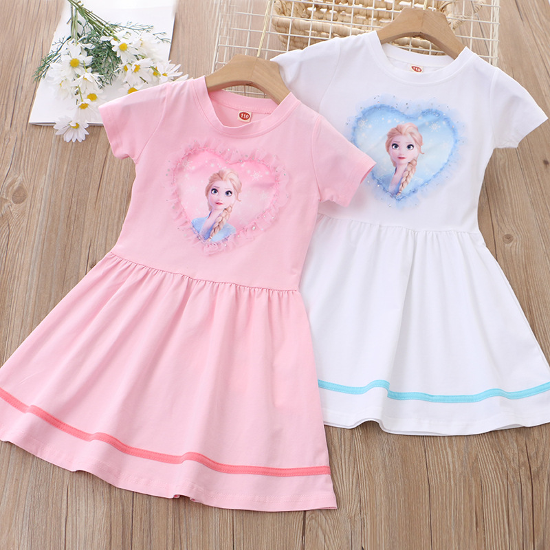 DISNEY Frozen Baby designer clothes Princess Elsa Children summer dress cartoon princess short-sleeved dress.