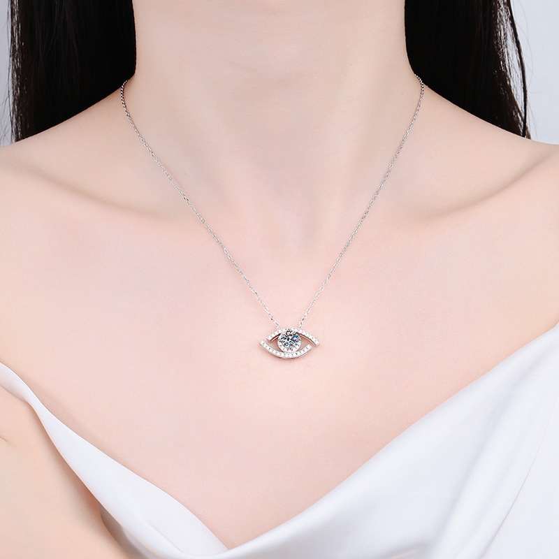 925 Silver Evil Eye Moissanite Pendant Necklace for Women Sparkling Protection Jewelry Minimalist Choker Gift for Her