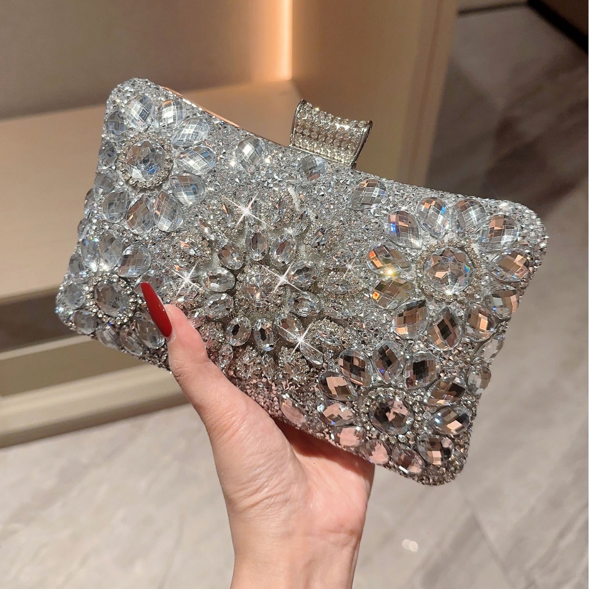 Free Shipping Sparkling Women's Designer Bag Small Square Bag Diamond Box Shaped Banquet Chain Bag Wallet Card Bag Makeup Bag Crossbody Bag Multi