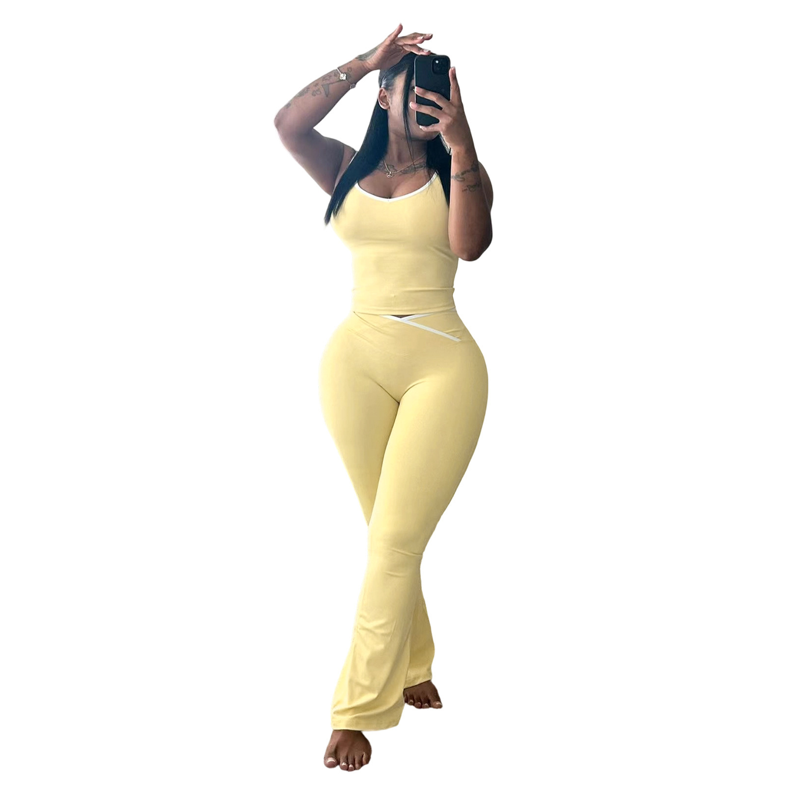 Womens Tracksuits Two Pieces Set 2025 New Contrasting Cross Flared Pants Nude Yoga Running Fitness Yoga Suit 4 Colors