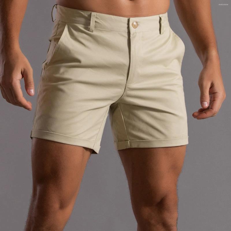 Men's Shorts Mens Summer Solid Color Short Pants With Pockets Five Points Casual Knee Length Bermuda Straight Leg Khaki