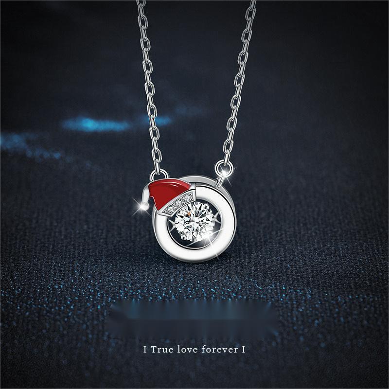 S925 Sterling Silver Moissanite Santa Hat Pendant Necklace Holiday Gift Minimalist Circle Jewelry for Women