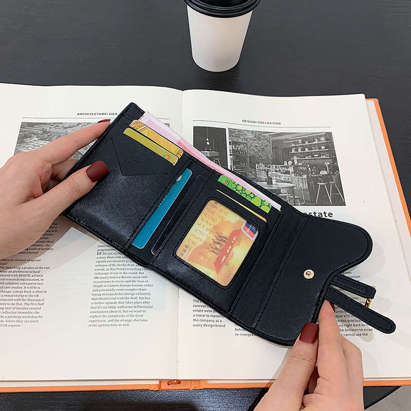 Canvas for women, short large capacity, multiple card slots, versatile folding, long style, women's three fold wallet