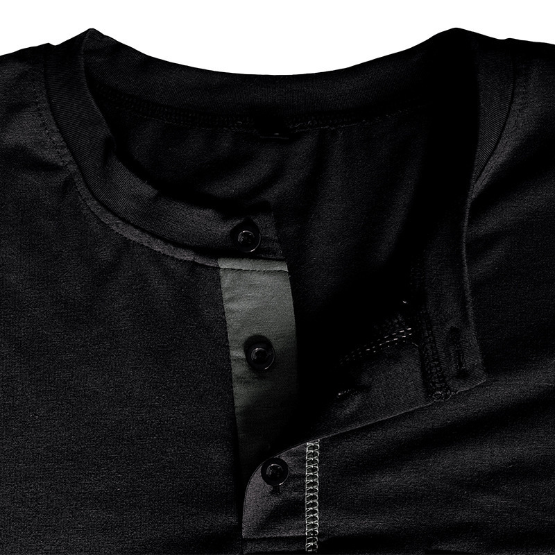 2024 men's long sleeved Henley shirt color blocked knit T-shirt for men