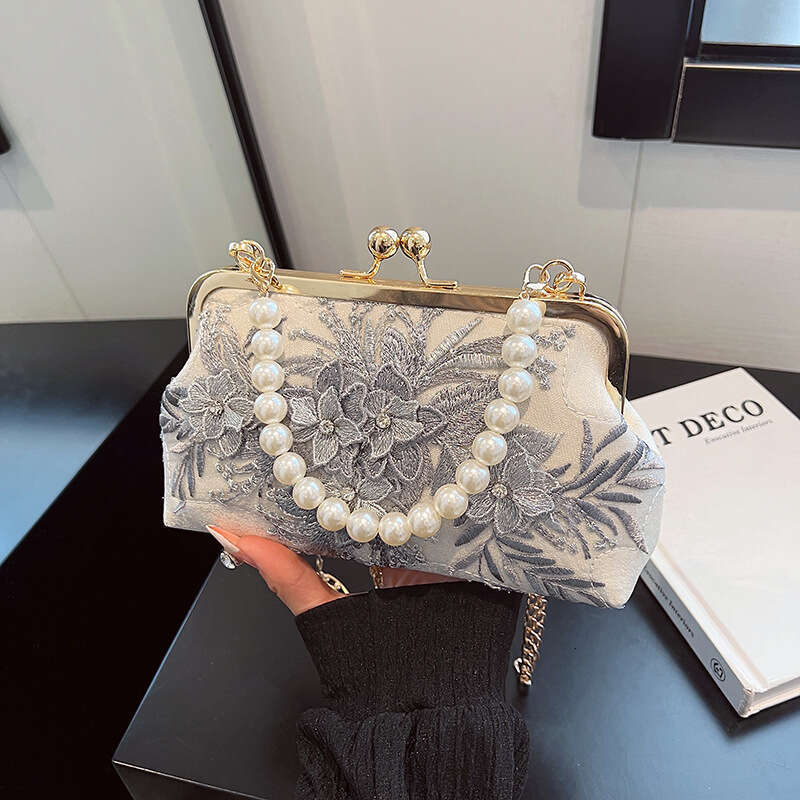 Dinner Bag Spring New Heavy Industry Flower Water Diamond Lace Celebrity Pearl Banquet And Elegant Handheld Bag KQ