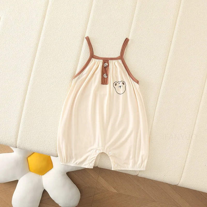 Summer Fashion Cute Baby Sling Double Button Vest Rompers Cartoon Bear Boy Girl Kids Crawling Clothes Soft Toddler Bodysuits 250508
