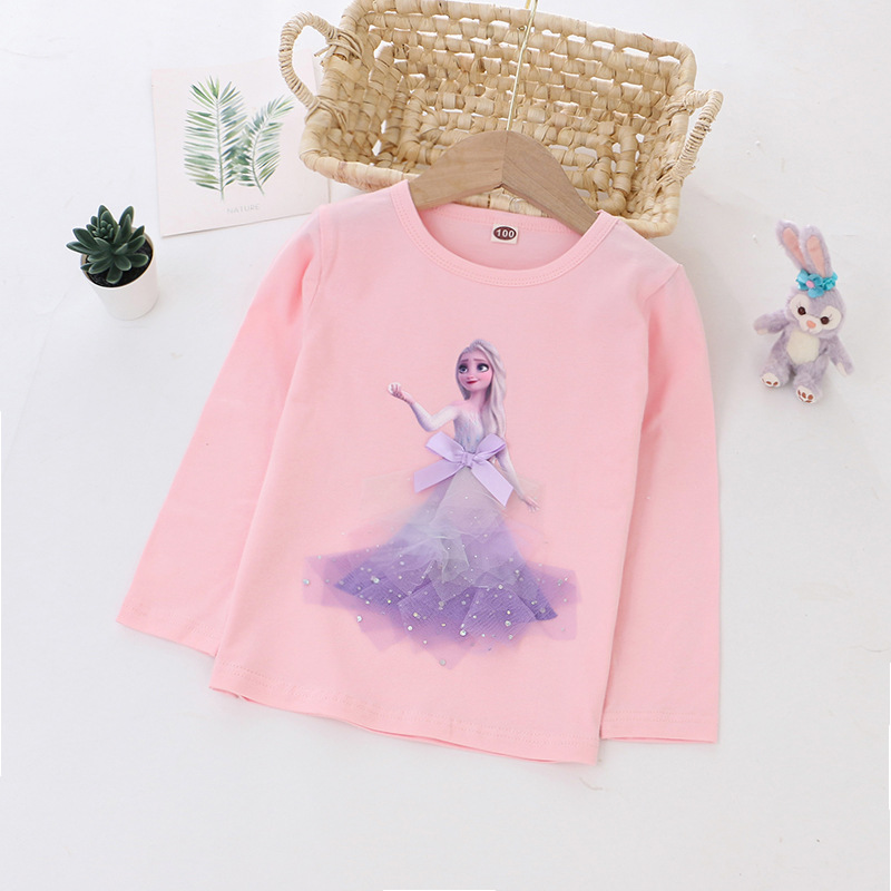 DISNEY Frozen Princess Elsa kids designer clothes Children clothes spring and autumn girl base t-shirt princess top long sleeves