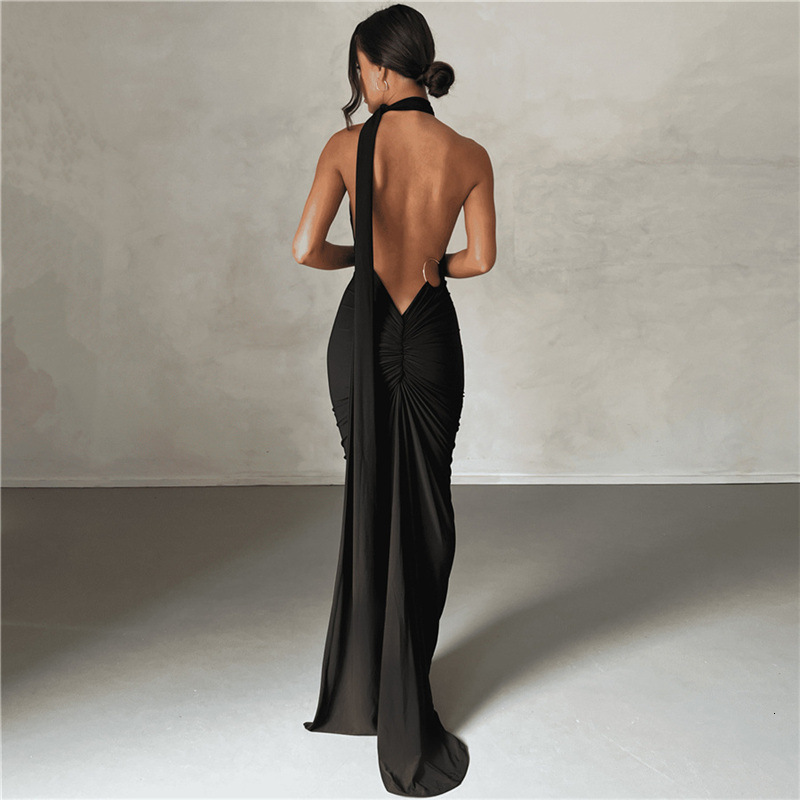 Wind 2023 Summer New Womens Sexy Open Back Hanging Neck Wrap Hip Slim Fit Evening Dress Womens Dress