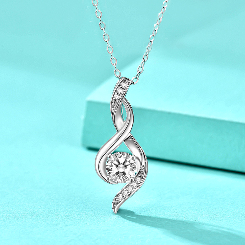 Chic Cubic Zirconia Inlaid 925 Silver Ribbon Pendent - A Radiant Addition To Your Jewellery Collectio