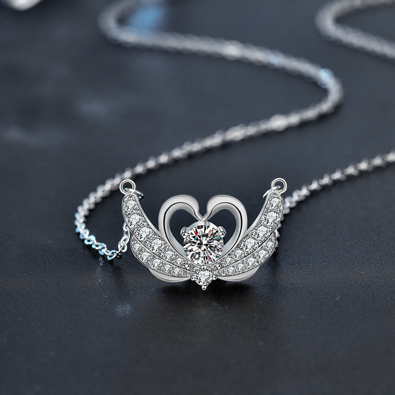 925 Sterling Silver Swan Necklace with High-Grade Moissanite Pendant, New Design, Perfect for Neck Chains