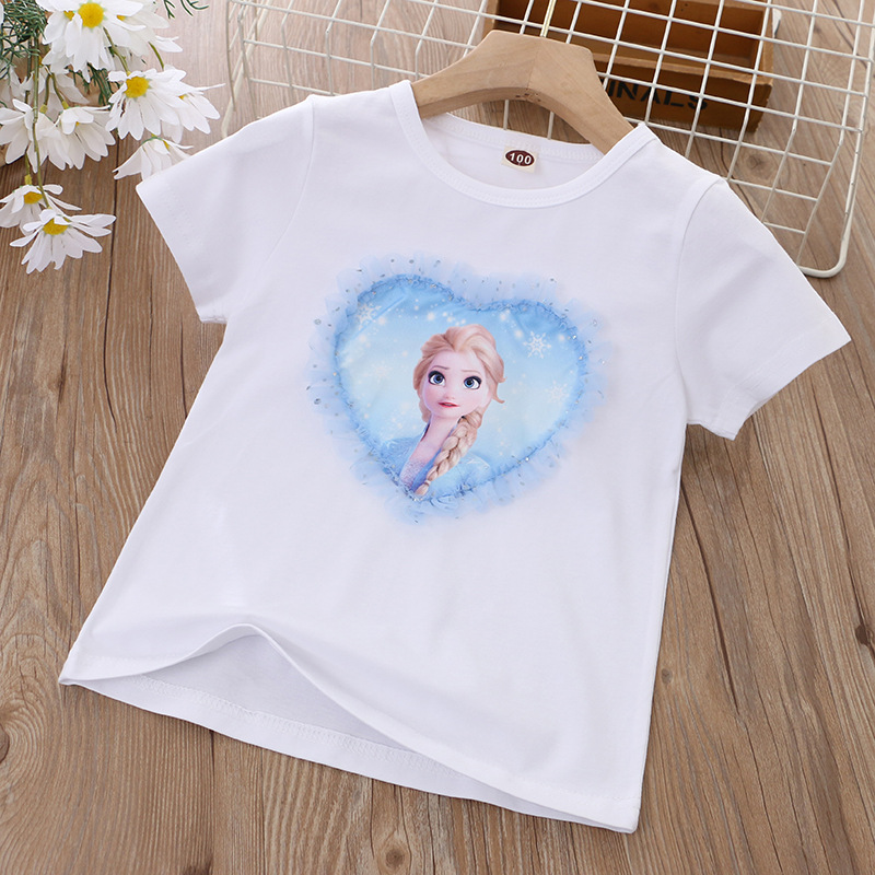 DISNEY Frozen Princess Elsa kids designer clothes toddler designer clothes Children summer clothes girl short-sleeved undershirt,cartoon princess T-sh