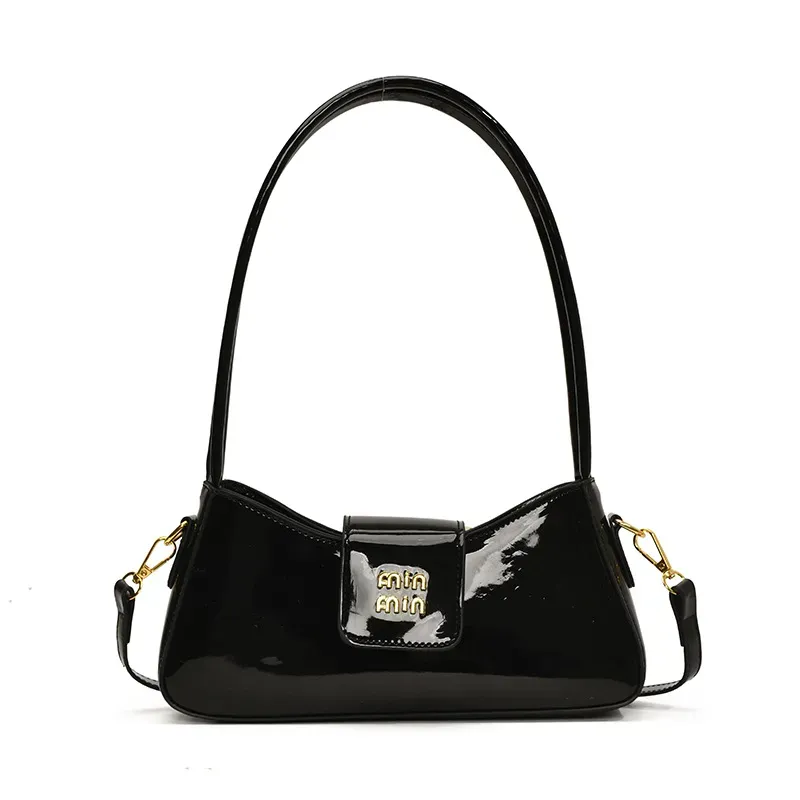 hot free shipping designer shoulder bags new casual handbag fashionable patent leather black Underarm bag for women