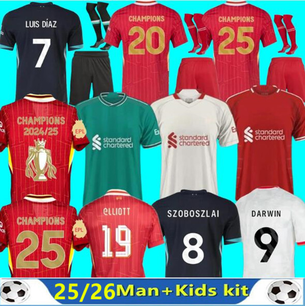 2025 2026 The RedsMohamed Salah Darwin Nunez 25 26 Home Away men Soccer Jersey Dominik Szoboszlai Andy Robertson Alisson Becker Joe Gomez Joel Matip Curtis Jones kids