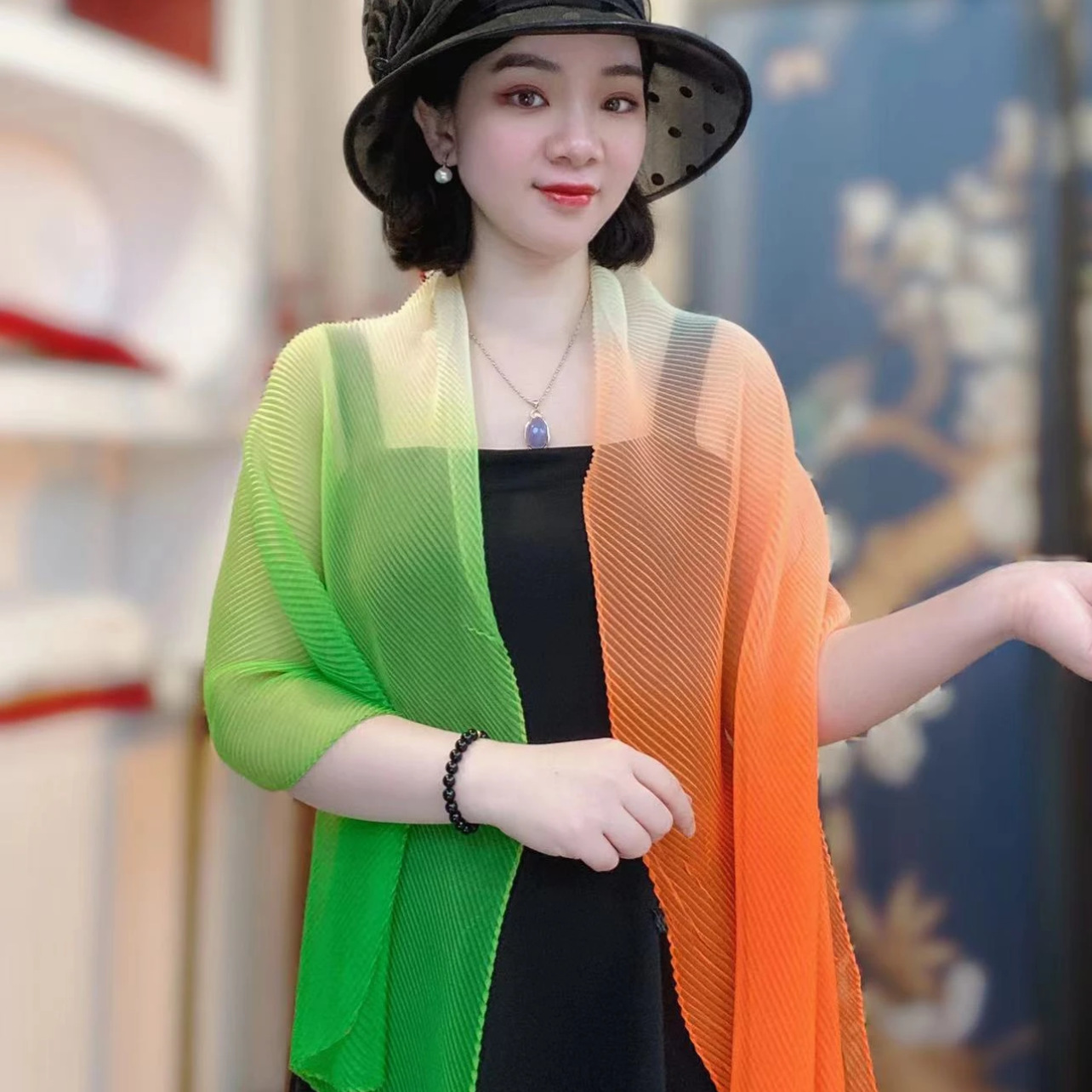 K643 Rainbow gradient wrinkled silk scarf female new irregular summer light breathable neck air conditioning scarf shawl dual use