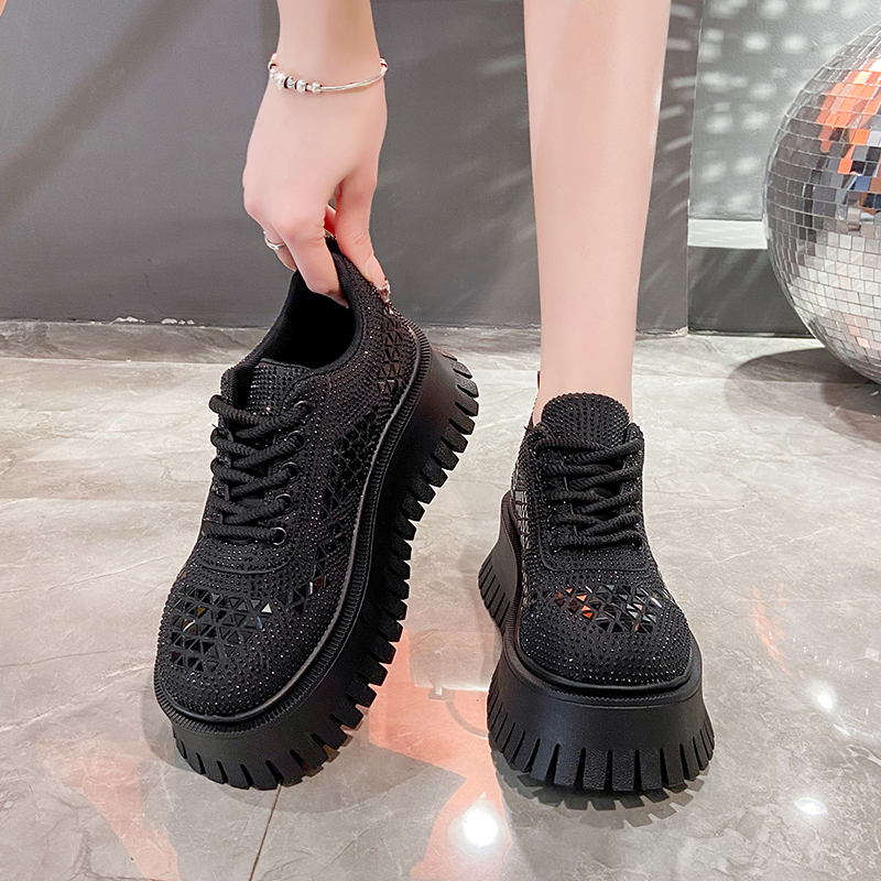 New 2025 Women's 5cm Thick Bottom Casual Shoes Crystal White Luxury Shining Sports Shoes Trendy Anti Slip Flat Casual Shoes Fashion Tennis Shoes 