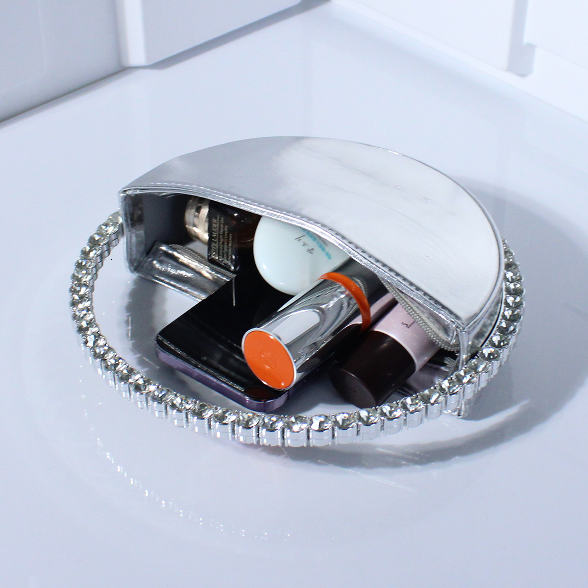 New Diamond Series Designer Luxury Brand High Quality Inlaid Diamond Fashion Banquet Handbag High End Small Women's Bag Crescent Bag Wallet Makeu