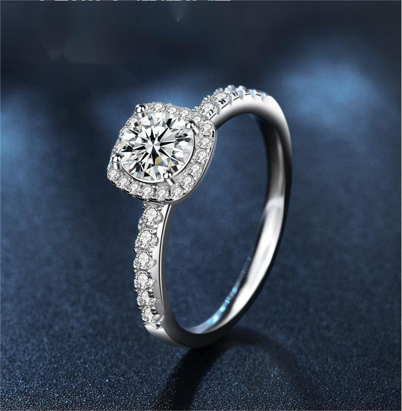 925 Sterling Silver Engagement Ring, Moissanite Gemstone, Elegant Design, High-Quality Luxury Jewelry