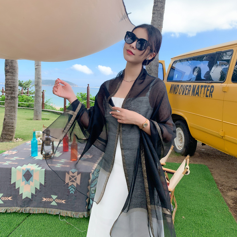 K656 Summer seaside thin sun protection beach towel for women taking photos with versatile vacation fashion gauze soft silk scarf sunshade scarf