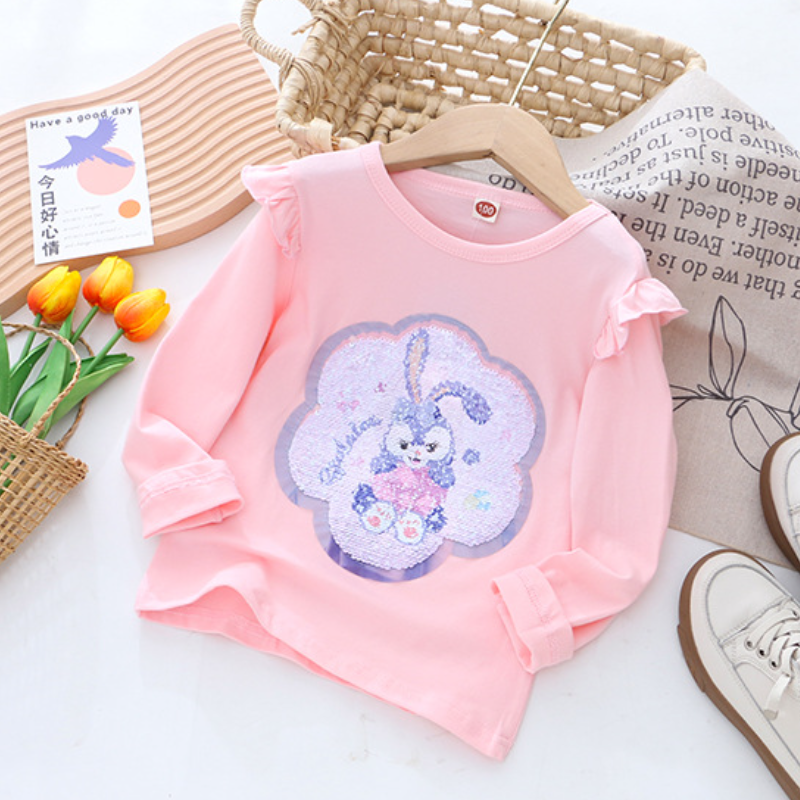 DISNEY Frozen Princess Elsa baby designer clothes Children autumn wear base top girl long-sleeved T-shirt two-sided color-changing sequin princess top