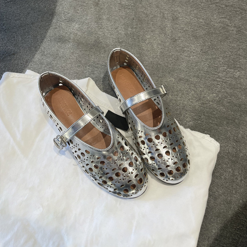 2025 ballet flats heels loafers womens luxury shoes designer spring summer one-line buckle strap shallow mouth cut-outs round toe elegant women dress 
