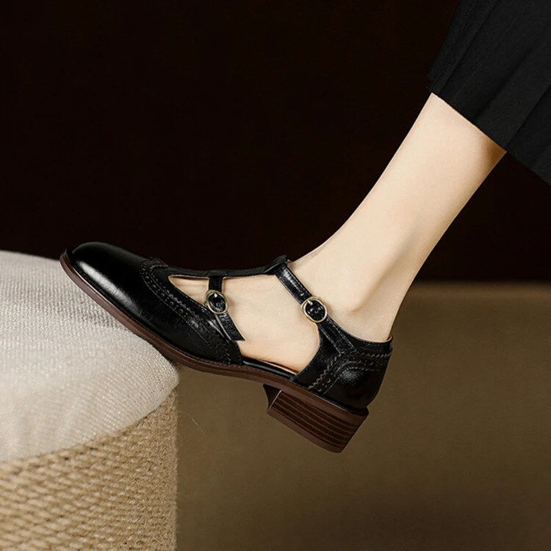 summer womens sandals genuine leather shoes for women round toes short and chubby heels shoe cover sole black boots 250428