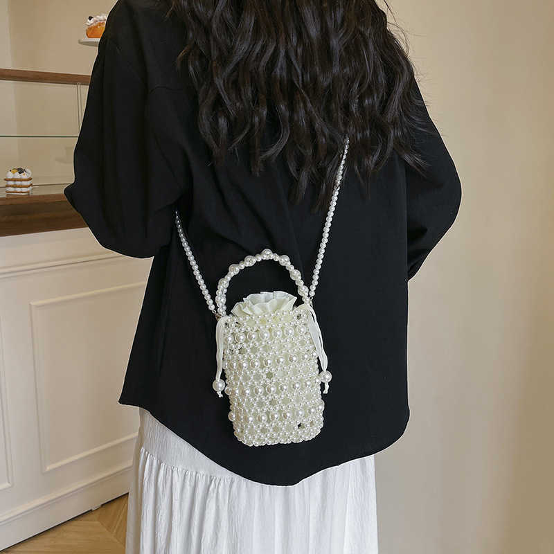Mini accessory bag for women 2025 new fashion, large capacity, versatile mini bucket bag, beaded handbag, crossbody bag