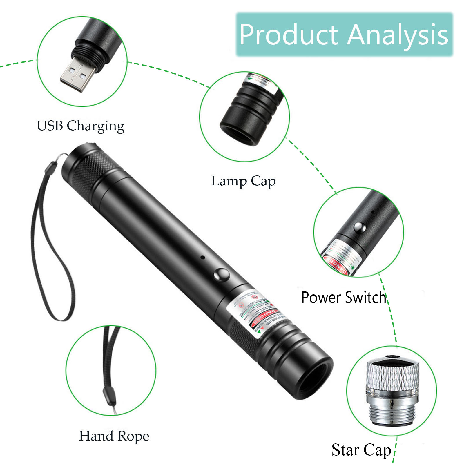Long Range Green Laser Pointer,Laser Pointer High Power Pen, Green Pointer Rechargeable for Hiking, Cat Laser Toy USB Charge