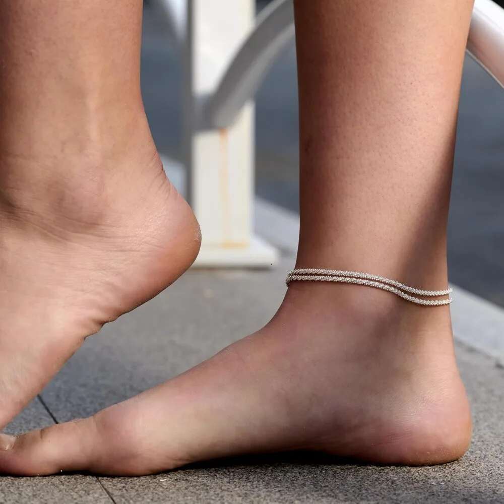 DHcollections Sterling Sier Anklets Adjustable Women's Anklet Set, Stackable Beaded Cuban Chain Anklets, Beach Jewelry For Women