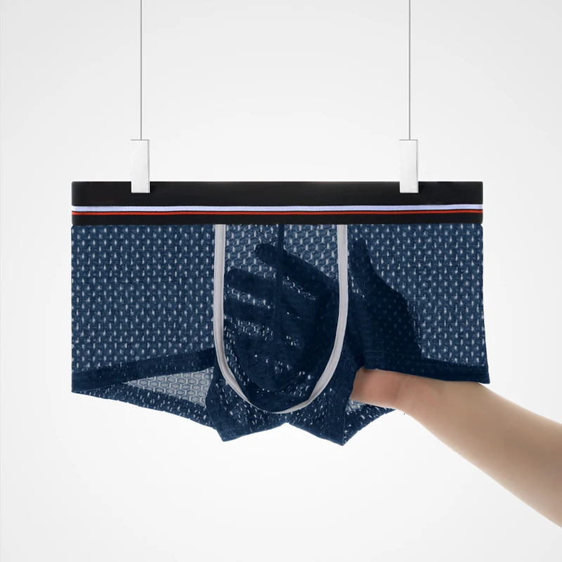 Mens Ice Silk Underwear Mesh Boxing Summer Thin Breathable UConvex Shorts Sexy Student Pants 250430Z